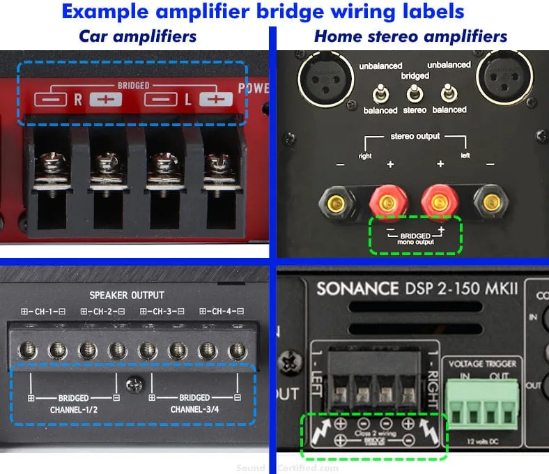 audio amplifier bridged wiring label examples