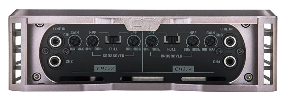 Close up image of a car amp crossover controls