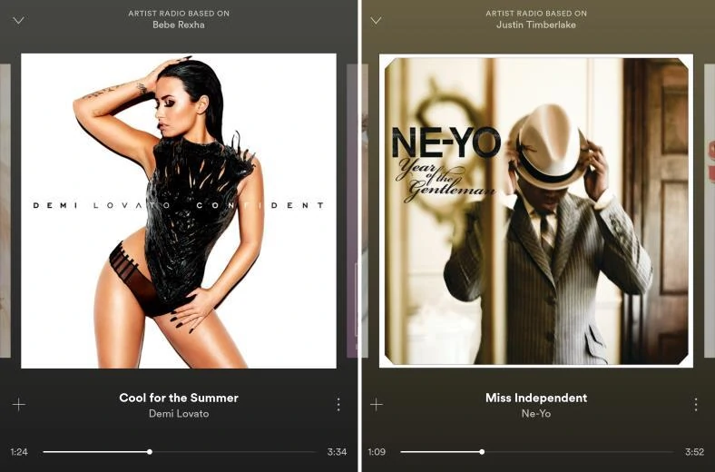Example of Spotify music tracks playing screenshot