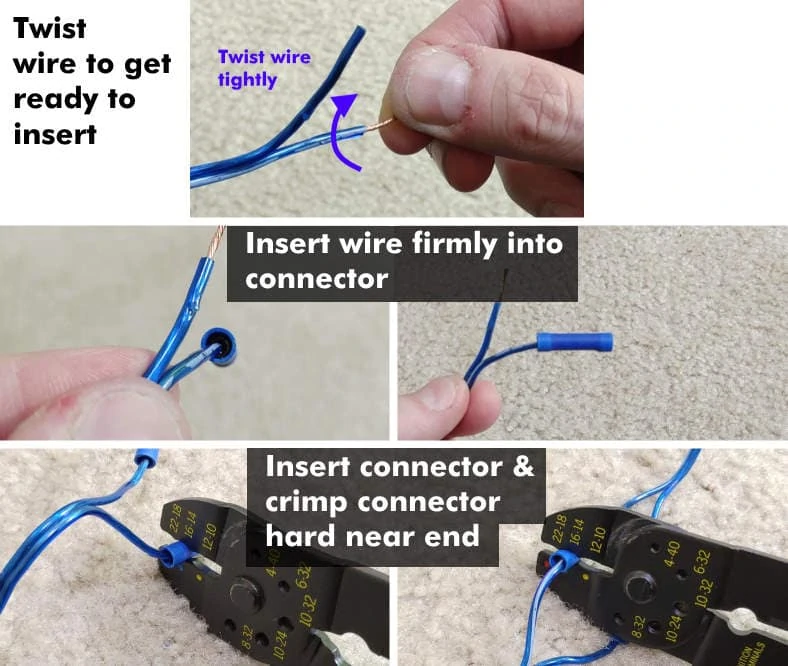 How to use crimp connectors with wire instruction steps image