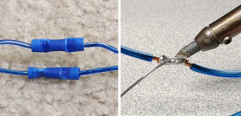 Image showing examples of good wire connections with crimped connectors and soldered wire