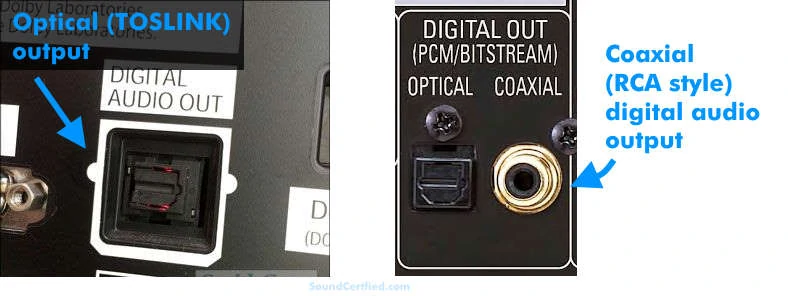 Digital audio optical and coaxial output examples