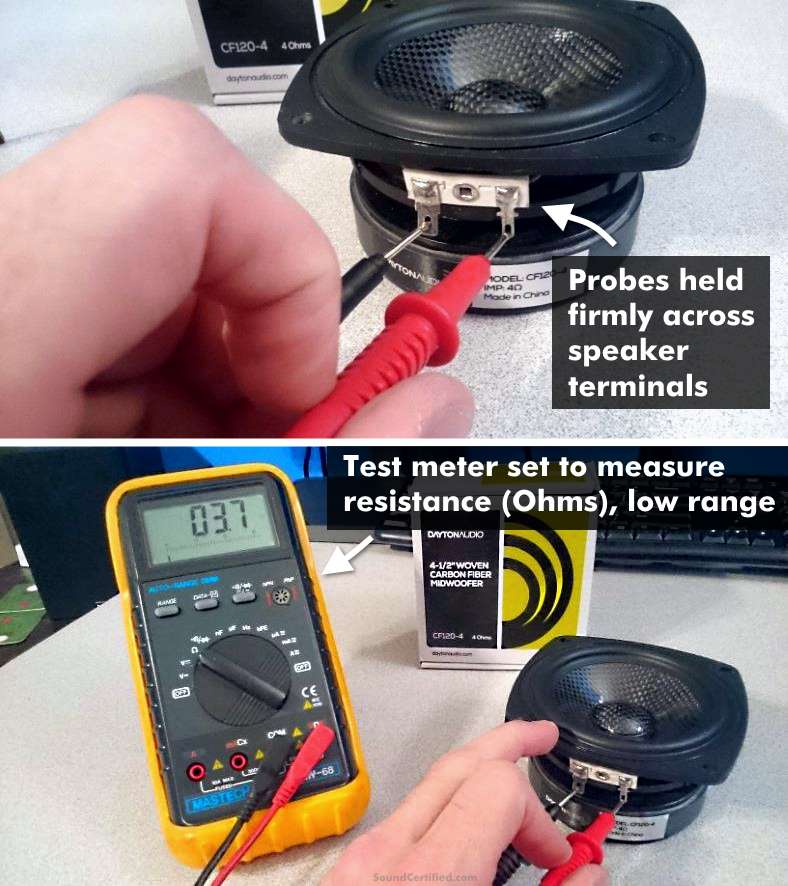 How to measure speaker impedance with an Ohm meter example
