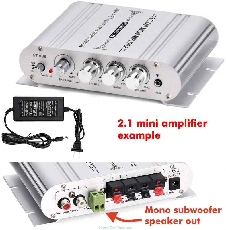 Example of a 2.1 stereo mini amplifier with sub output