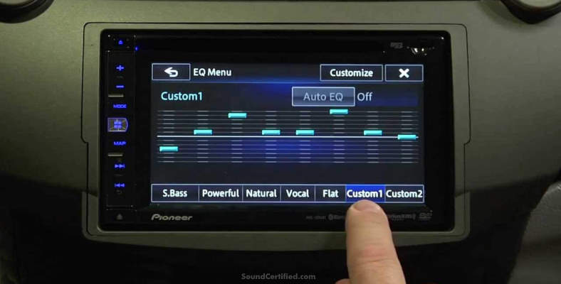 In dash car stereo with equalizer shown