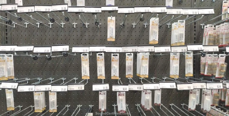 Example of power resistors in retail store on display hooks