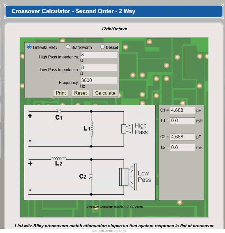 speaker crossover calculator example snapshot