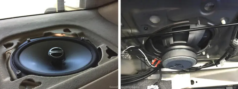example of 6x9 car speakers installed in a vehicle rear deck