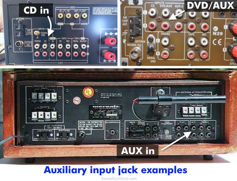 old AV receiver AUX jack examples