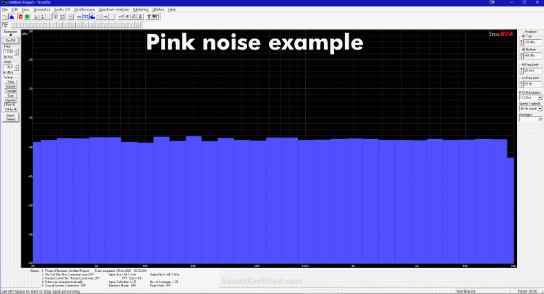 pink noise example snapshot on real time analyzer