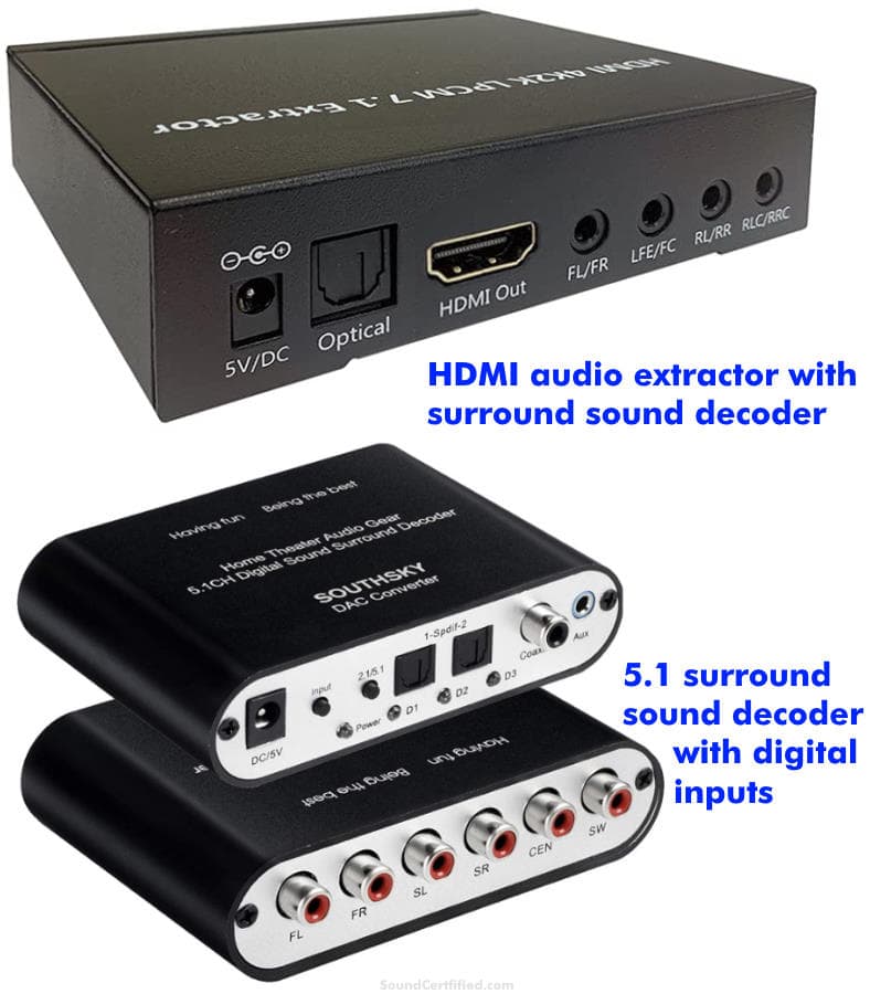 Examples of digital audio converters with surround sound decoder
