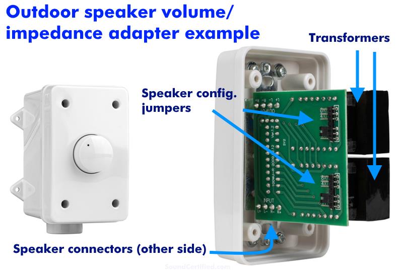 outdoor speaker volume impedance adapter example