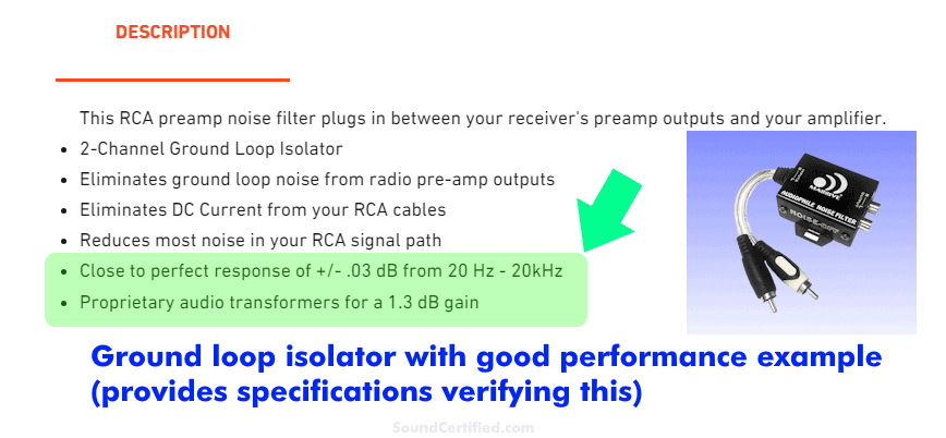 ground loop isolator quality specifications example